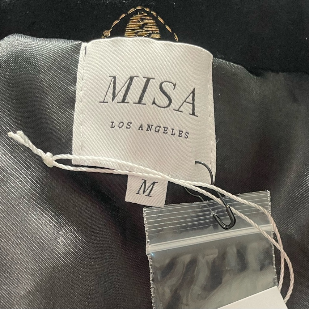 Misa Los Angeles Woman's Black Velvet Blazer With Gold Evil Eye Embrodiery SZ M - Picture 2 of 10